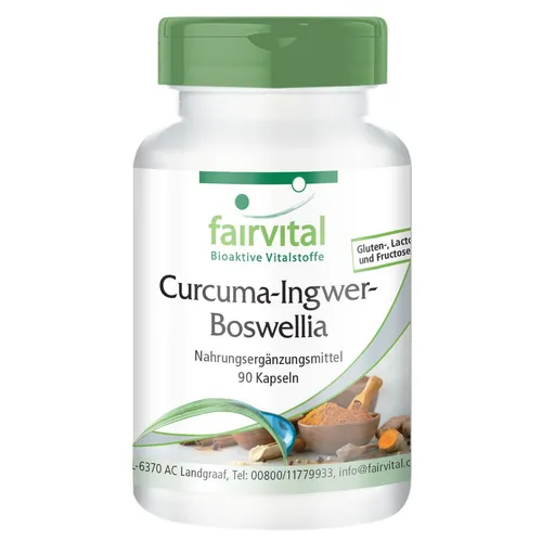Curcuma Ingwer Boswellia - 90 Kapseln mit Vitamin C + Piperin, vegan | fairvital