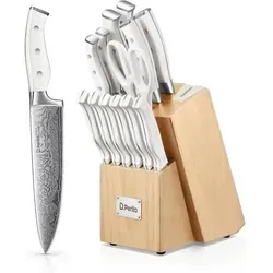 Messerblock Set 14 TLG Edelstahl selbstschärfend Holzblock Weiß 14