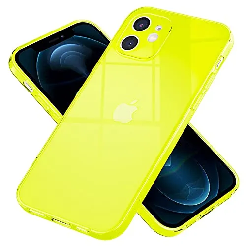 NALIA Klare Neon Handyhülle kompatibel mit iPhone 12 Mini Hülle, Transparente Bunte Silikon Schutzhülle Durchsichtig Flexibel Dünn, Soft Case Phone Cover Handy-Tasche Bumper Backcover, Farbe:Gelb