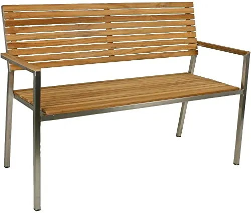 möbelando Gartenbank Denver aus Edelstahl/Holz - 2-Sitzer Gartenbank mit modernem Design und hoher Stabilität, ideal für entspannte Stunden im Freien. Abmessungen: 125x86x55 cm.