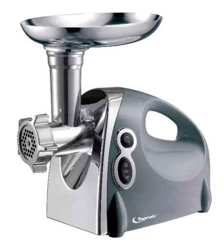 Topmatic MG-1200.3 Fleischwolf - 1200W Edelstahl - Fleischwolf mit 1200W Leistung, inkl. 3 Lochscheiben und Wurstfüllaufsatz. Ideal für die Zubereitung von frischem Hackfleisch und Würsten, spülmaschinenfeste Teile für einfache Reinigung.