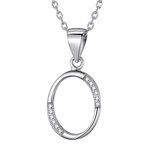 Morella Damen Halskette mit Buchstabe O Anhänger - Ketten für Damen aus rhodiniertem 925 Silber mit weißen Zirkoniasteinen – ein elegantes Geschenk in 45 cm Länge, perfekt für jeden Anlass.