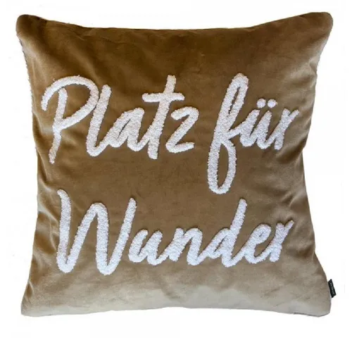PAD Dekokissen Kissenhülle Letters Platz für Wunder - Dekokissen in Taupe mit Samtoptik und inspirierendem Schriftzug, ideal für gemütliche Akzente im Wohnbereich. Pflegeleicht und mit Reißverschluss.