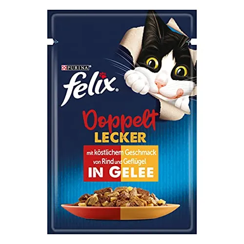 FELIX So gut wie es aussieht Doppelt Lecker - Katzenfutter nass in Gelee mit Rind und Geflügel, 100% ausgewogen im 26er Pack (26 x 85g)