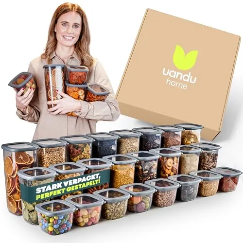 uandu home Vorratsdose Set - Luftdicht und BPA Frei - Vorratsdosen Set, ideal zur Aufbewahrung trockener Lebensmittel, inklusive 80 Etiketten für einfache Beschriftung, BPA frei und mikrowellenfest.