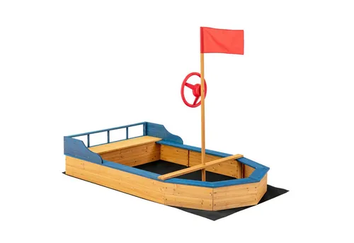 COSTWAY Sandkasten Piratenschiff mit Sitzbank und Stauraum von Costway