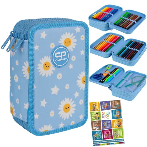 Produktbild Federmappe 3-Fach Federtasche Gefüllte Schüleretui 46-teilig Blumen Motiv