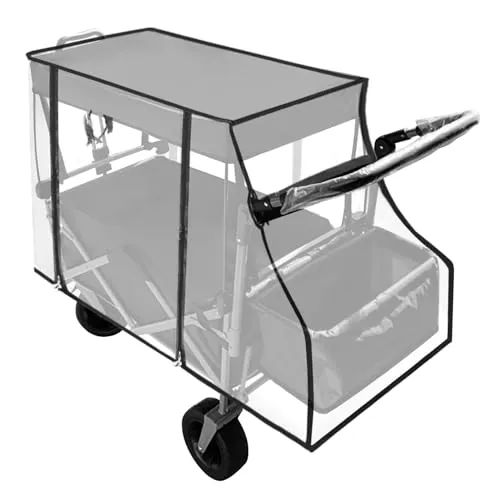 QWORK® Bollerwagen Regenschutz Transparent, 110 x 52 x 76 cm Regenverdeck aus PEVA mit Reißverschluss, Zubehör für Faltbare rechteckige Bollerwagen