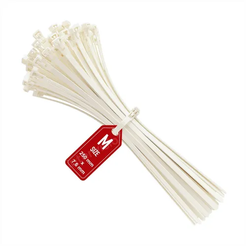 Kabelbinder Wiederverschließbar Wiederlösbar 250mm x 7,6mm weiß 100 Stück