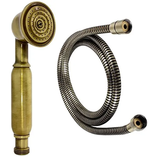 Nostalgie Retro Handbrause/Brause/Brausekopf/Duschkopf mit Brauseschlauch – aus Messing mit altmessing Oberfläche