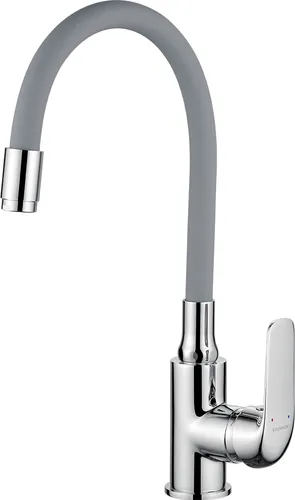 BADLAND Küchenarmatur Wasserhahn ELZA Küchenmischer mit flexiblen Auslauf für Küche in Chrom-Grau