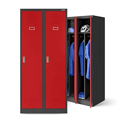 Jan Nowak Metallschrank Spind | 2 Abteile mit Kleiderstange und Lüftungsschlitzen - Kleiderschrank aus robustem Stahl mit 2 Abteilen, ideal für die Aufbewahrung von Arbeitskleidung. Sicherer Riegel-Verschluss und praktische Innenausstattung mit Kleiderhaken und Trennwand.