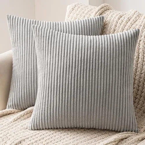 MIULEE 2er Set Kissenbezüge Kord Kissenhülle Dekorative Kissenbezug Sofakissen Couchkissen Dekokissen Zierkissenbezug Deko Kissenhülle mit Verstecktem Reißverschluss 40x40 cm Hellgrau