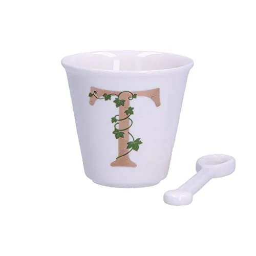 La Porcellana Bianca - Buchstabe T mit Teelöffel, Küche - Einzigartige Linie - Geschenkidee - Porzellan - 75 CC, Ø 6,7 cm, H6 cm