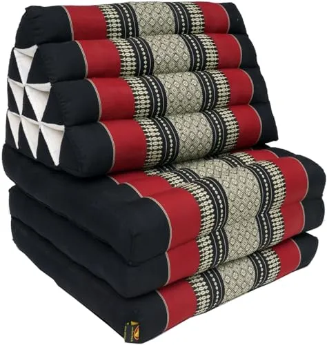 GURU SHOP Thaikissen, Dreieckskissen, Kapok, Tagesbett mit 3 Auflagen - Schwarz/rot, 30x50x160 cm