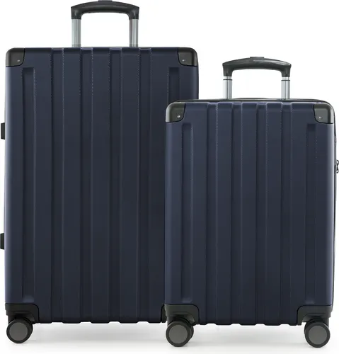 Q-Damm - 2er Koffer-Set Hartschalen-Trolleys mit Erweiterung 4 Doppelrollen, Koffer mit 4 Rollen, Bordkoffer + Check-In Gepäck, Hardshell Luggage, TSA,Dunkelblau