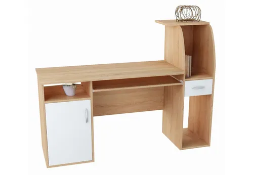 Moderner Schreibtisch mit Stauraum in Sonoma Weiß - Kinderschreibtisch mit geräumiger Arbeitsplatte (120 cm) und cleverem Stauraum, ideal für Büro, Wohnzimmer oder Jugendzimmer.