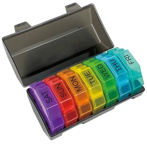 Tablettenbox 7 Tage 4 Mal Täglich,Medikamentenbox,Persönlicher Tablettenspender,Supplement Box,28 Extra große Fächer Portable Travel, für Medikamente/Vitamine/Fischöle/Ergänzungen (Farbe, 28-Gitter)