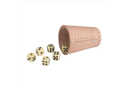 GICO Spielesammlung Würfelbecher (echt Leder) Standard mit 6 Würfeln - Eleganter Würfelbecher aus echtem Leder, ideal für spannende Spielabende. Die Sammlung enthält 6 hochwertige Würfel und bietet Spaß für die ganze Familie.