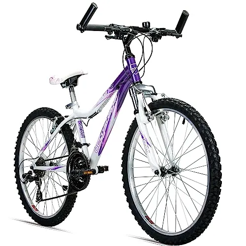 Bergsteiger Verona 24 Zoll Kinderfahrrad - Cooles Mountainbike für Mädchen - Mountainbike für Kinder mit 18 Gang-Schaltung und Gabel-Federung, ideal für Schulweg und Gelände, geeignet für Körpergrößen von 130-150 cm.
