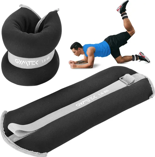 Gymtek® Gewichtsmanschetten - 2x 1,5 kg - Gewichte für Beine und Arme, Knöchelgewicht, Verstellbares Gewichte, Fußgewichte - Pilates, Krafttraining