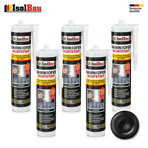 Kamin Ofen Dichtstoff 1500°C Schwarz 5 x 300ml Hochtemperatur Dichtmasse Mörtel