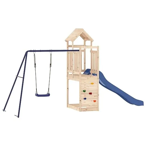 vidaXL Spielturm mit Rutsche und Schaukel - Verwandeln Sie Ihren Garten in einen Abenteuerspielplatz! Dieser robuste Spielturm aus Kiefernholz bietet eine Kletterwand, Rutsche und Schaukel für unvergesslichen Spielspaß im Freien.