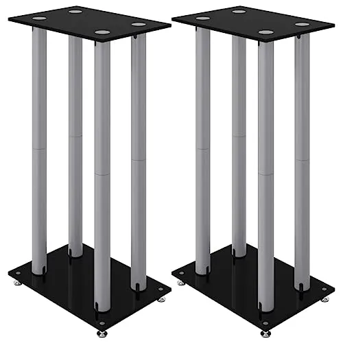 vidaXL Lautsprecher Ständer 2 STK. - Robuste Boxenständer mit Hartglas und rutschfesten Füßen - Lautsprecherständer aus langlebigem Hartglas und korrosionsbeständigem Aluminium. Mit rutschfesten Füßen für stabilen Halt und Kabelmanagement für Ordnung im Zuhause.