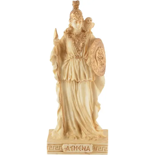 Miniatur weiß-gold Athene, griechische Göttin der Weisheit, mit Speer und Schild