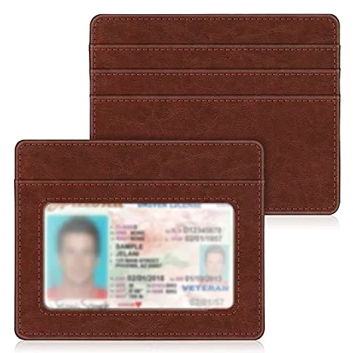FINTIE Flache Geldbörse Kartenetui Ausweishülle, Premium Kunstleder RFID Schutz Slim Geldbeutel Kreditkartenetui mit ID-Fenster und Schnellzugriff-Fach für Herren Damen, Braun