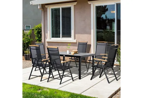Outsunny Klappbare Sitzgruppe 7tlg. für Balkon - Gestalten Sie Ihre Terrasse mit diesem eleganten 7-teiligen Balkonset. Der robuste Tisch bietet Platz für 6 Personen, während die verstellbaren Stühle bequem verstaut werden können. Ideal für gesellige Abende im Freien!