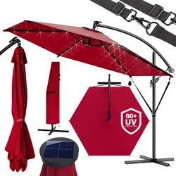 KINGSLEEVE® Ampelschirm mit LED Beleuchtung und UV Schutz 80+ - Großer 300 cm Sonnenschirm für Balkon und Terrasse mit 24 stimmungsvollen LEDs, stabiler Kurbel und Schutzhülle. Ideal für Sonnenschutz und gemütliche Abende im Freien.