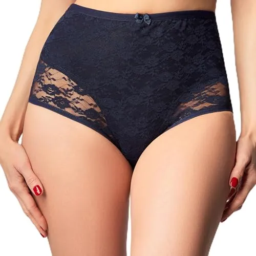 2er-Pack High-Waist Shaping-Panties für Damen in Plus Size – Baumwoll-Komfort mit formender Spitze - Dunkelblau & Schwarz (DE/NL/SE/PL, Numerisch, 56, 58, Regular, Regular, Schwarz/Blau)