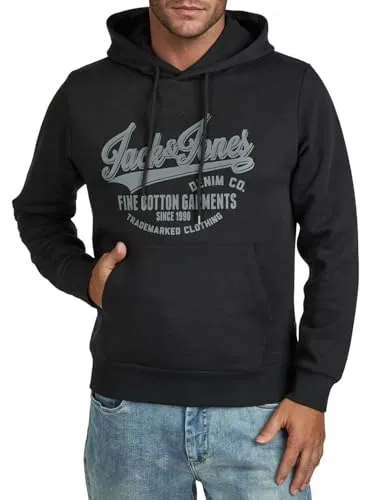 Jack & Jones Hoodie Herren JJEADRIAN Regular Fit Schwarz 3XL - Stylischer Kapuzenpullover im Regular Fit mit modernem Print. Ideal für Alltag, Freizeit und Sport. Kuschelig warm für die kalte Jahreszeit und in vielen Größen erhältlich.