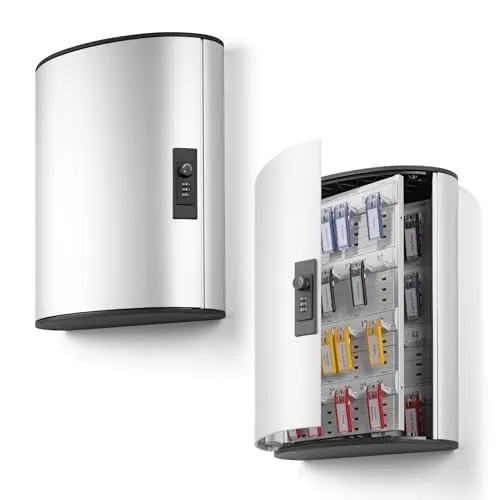 Durable Schlüsselkasten Key Box 48 mit Zahlenschloss - Sicherheitstechnik für bis zu 48 Schlüssel, aus bruchfestem Polyamid mit 3-stelligem Zahlenschloss und verstellbaren Haken. Inklusive Key Clips für einfache Beschriftung und sichere Wandmontage.