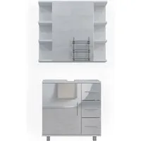 Vicco Badmöbel-Set Ilias, Weiß Hochglanz, 2 Teile - Badmöbel-Set mit Waschbeckenunterschrank und Spiegelschrank, bietet reichlich Stauraum und flexible Kombinationsmöglichkeiten für Ihr Badezimmer.