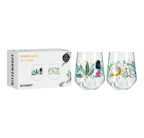 Ritzenhoff Botanic Glamour Gin Tumbler 2er Set - Schnapsgläser aus Kristallglas, spülmaschinengeeignet und ideal für stilvolle Gin-Genüsse.