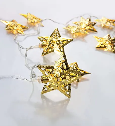 Meisterhome® 10er LED Sterne Weihnachtsdeko Gold/Silber Batteriebetrieb Warmweiß Weihnachten (Gold)