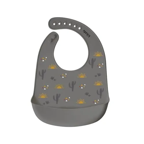 kikadu Silikon Lätzchen Zebra Grau - Kindergeschirr, BPA-frei, mit niedlichen Aufdrucken