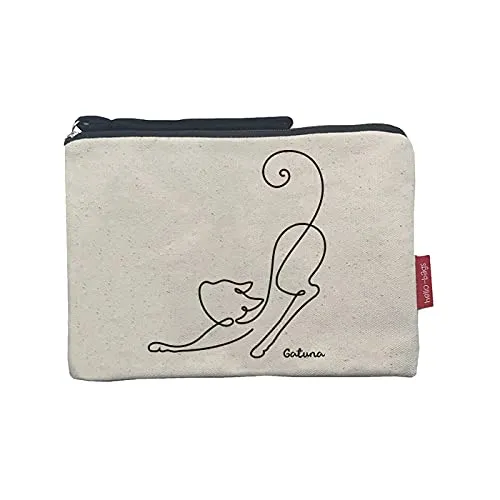 Hello-Bags. Make-up-Tasche/Wristlet-Handtasche. Außen: 100% Baumwolle. Inklusive Reißverschluss und Futter. Verpackt in einem Kraft Geschenkumschlag. „GATUNA“. Farbe: Ecru/Schwarz. 23 * 15,5 cm.