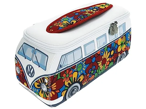 BRISA VW Collection - Volkswagen Neopren Kosmetiktasche T1 Bulli Bus - Make-up Taschen & Etuis: Praktische Neopren-Kosmetiktasche im Flower Design mit fünf Fächern, ideal für Reisen und vielseitig nutzbar als Kulturbeutel oder Kühltasche.