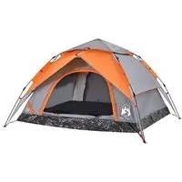 vidaXL Kuppel-Campingzelt für 4 Personen in Grau und Orange - Wasserdichtes Familienzelt mit Quick-Release-System für schnelles Aufbauen und abnehmbarem Überzelt für optimalen Wetterschutz.