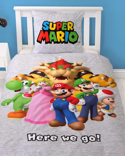 MTOnlinehandel Super Mario Bettwäsche 135x200, 100% Baumwolle - Bettwäsche-Sets mit lizenzierten Nintendo-Motiven, perfekt für Kinder- und Jugendzimmer. Ein Must-Have für Mario-Fans und eine tolle Geschenkidee!