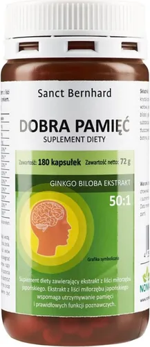 Sanct Bernhard Gutes Gedächtnis Kapseln (180 Kapseln) - Nahrungsergänzungsmittel mit Ginkgo-Biloba-Extrakt und B-Vitaminen zur Unterstützung von Gedächtnis und Konzentration. Ideal für geistige Leistungsfähigkeit!