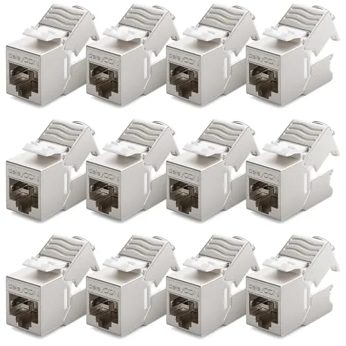 deleyCON 12x CAT6a MINI Keystone Jack Modul STP - Netzwerkadapter für RJ45 Patchkabel, ideal zur einfachen Erweiterung von Patchpanel und Netzwerkdosen – kompakt und geschirmt für optimale Signalqualität.