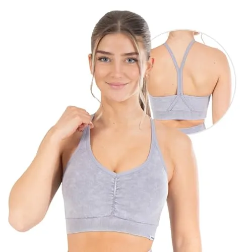 SMILODOX Sport BH Damen - Batik Acid Scrunch Sport Bra - Blickdicht rutschfest Crop Top - Schöner Rückenausschnitt - Atmungsaktive Tank Top für Yoga Fitness Gym, Größe:S, Color:Grau