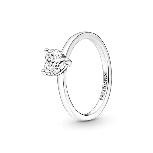 Pandora Timeless Funkelndes Herz Solitär-Ring - Ringe für Damen, herzförmiger klarer Cubic Zirkonia als Highlight und elegantes Pandora-Logo auf der Innenseite für einen persönlichen Touch.