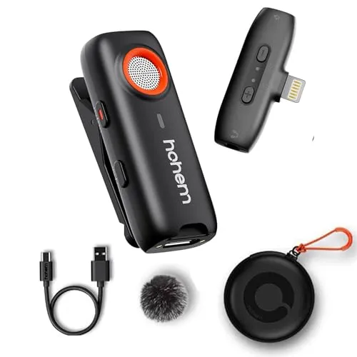 Hohem MIC-01 Wireless Lavalier Mikrofon für iPhone/iPad - Mikrofon mit Geräuschunterdrückung und MFi-Zertifizierung, ideal für Live-Streams. Genießen Sie bis zu 20 Stunden Akkulaufzeit und eine Fernübertragung von 328 Fuß für grenzenlose Audioaufnahmen.