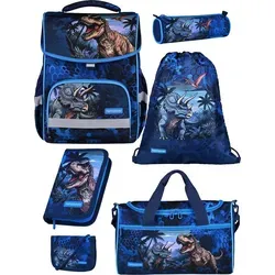 Familando Schulranzen-Set 6-teilig BASIC-PLUS Schultasche T-REX DINO ab der 1. Klasse - Blau