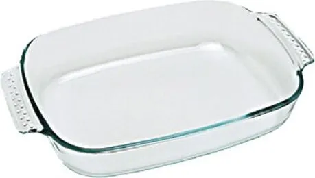 Pyrex 409B000 Bräter rechteckig 39x25x6,8 cm - Transparent - Die ideale Auflaufform für köstliche Gerichte! Hergestellt aus hitzebeständigem Borosilikatglas, perfekt für den Ofen und die Mikrowelle. Mit praktischen Griffen für einfachen Transport, 3,8 Liter Fassungsvermögen.